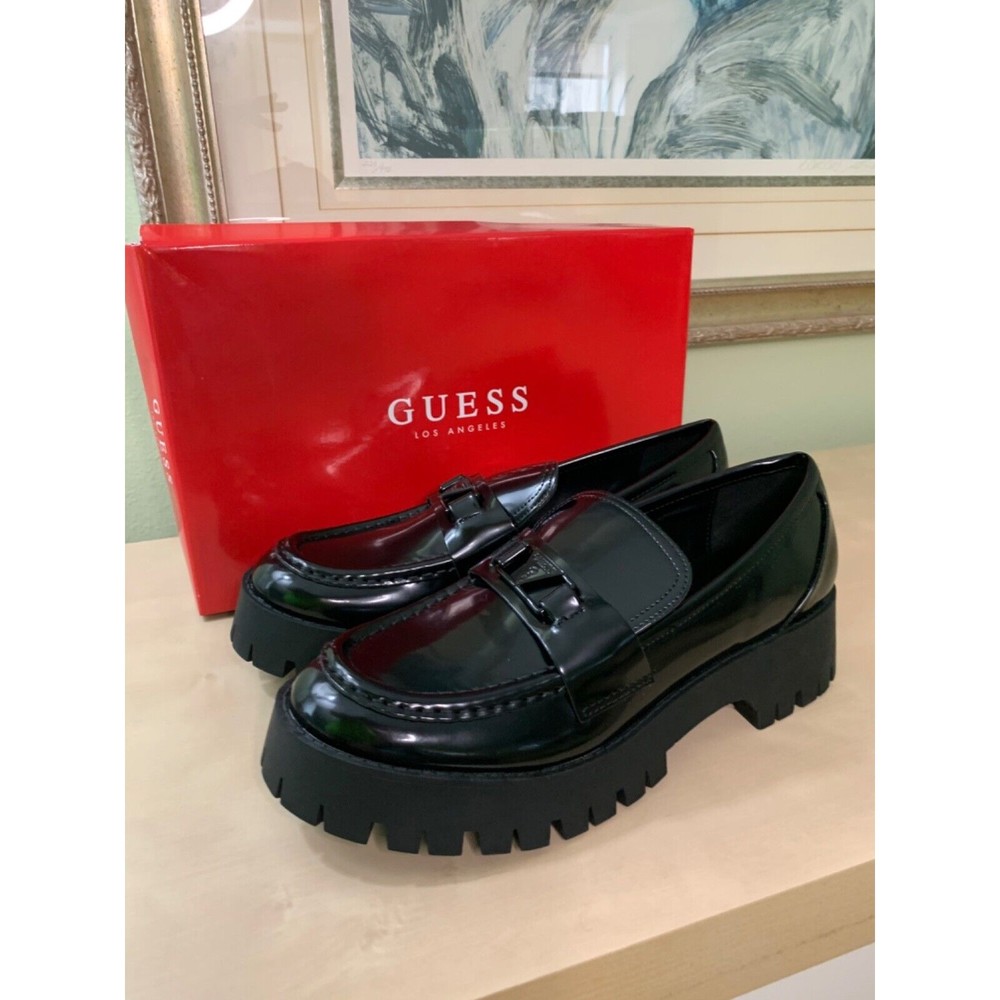 Black Chunky Loafers New With Box Retro Trendy The Guess Brand Womens Size 9.5